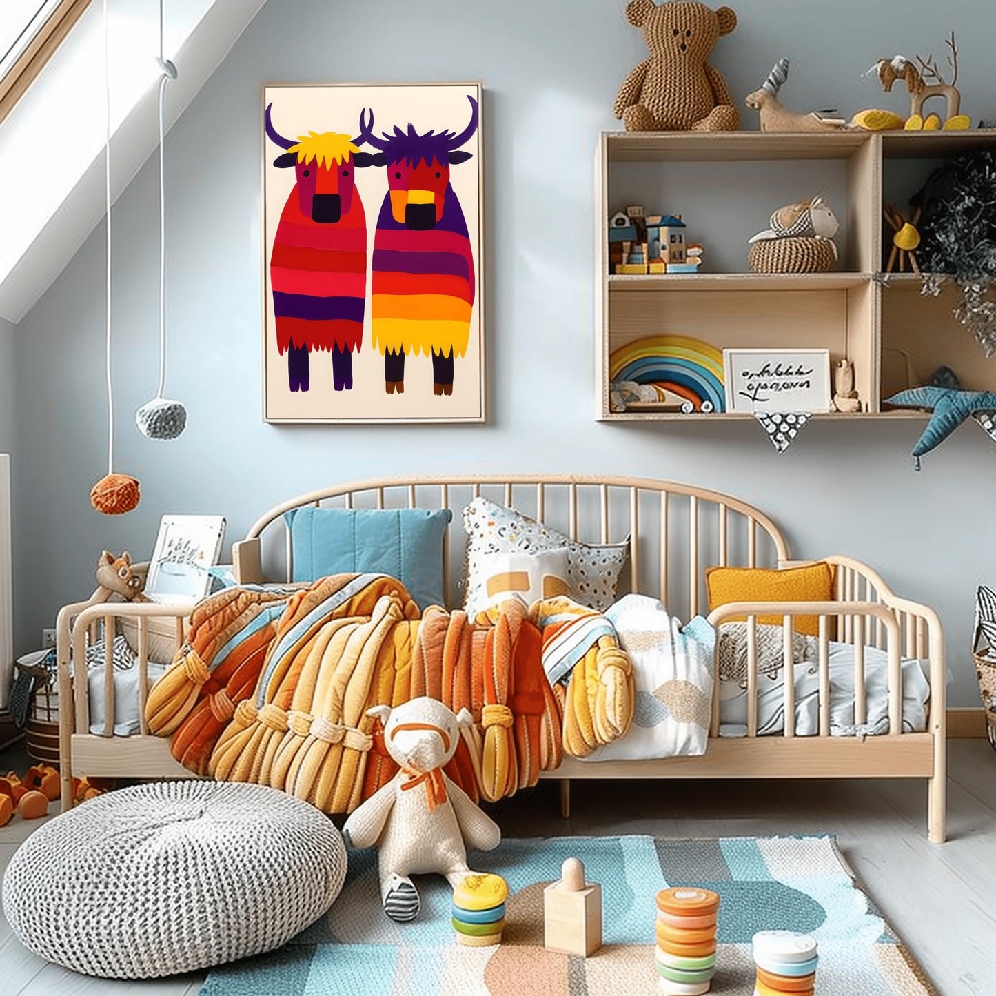 Folk Art Yak Print, Colorful Kids Animal Art, Nursery Wall Decor, Playroom Art, Unique Yak Poster, Bright Animal Painting