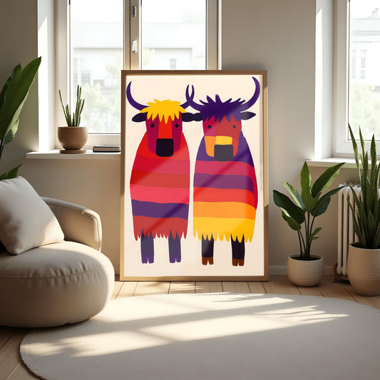 Folk Art Yak Print, Colorful Kids Animal Art, Nursery Wall Decor, Playroom Art, Unique Yak Poster, Bright Animal Painting