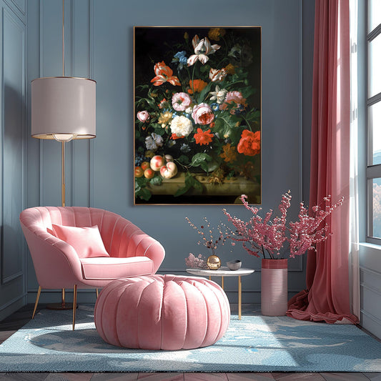 Rachel Ruysch Style Still Life, Flemish Master Floral Painting, Dark Floral Decor, Baroque Art Print, Vintage Flower Arrangement