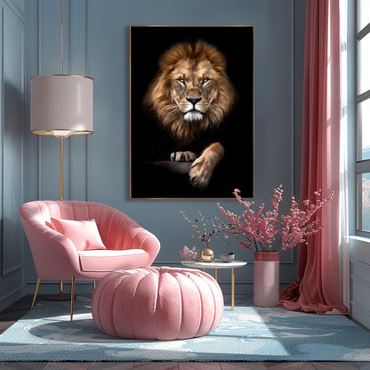 Dramatic Lion Portrait Print, Majestic Lion Wall Art, Intense Amber Eyes Poster, Realistic Wildlife Photography, African Safari Decor