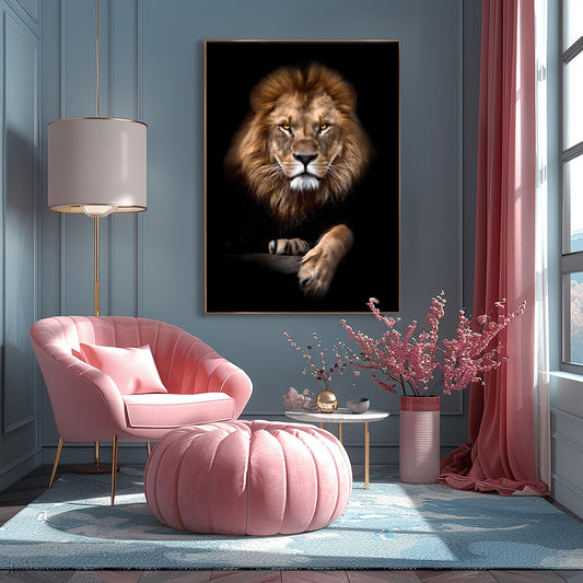 Dramatic Lion Portrait Print, Majestic Lion Wall Art, Intense Amber Eyes Poster, Realistic Wildlife Photography, African Safari Decor