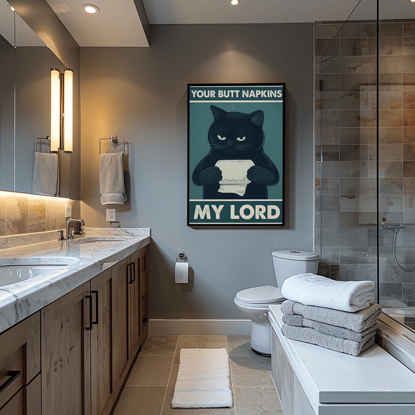 Funny Siamese Cat Art Print, Cat on Toilet Bathroom Decor, Quirky Pet Lover Gift, Humorous Reading Cat Poster, Unique Wall Art