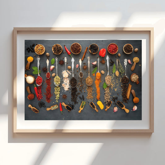 Colorful Spices and Herbs Art Print, Kitchen Decor Food Poster, Culinary Wall Art, Chef Gift, Gourmet Still Life Photography