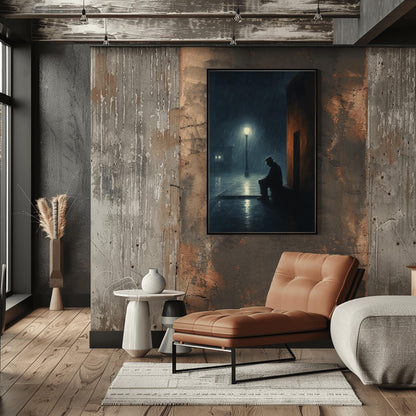 Edward Hopper Art Solitary Figure Print, Rainy Night Streetlamp Poster, Moody Wall Art, Dark Academia Decor