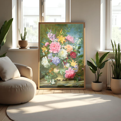 Fine Art Print, Peonies and Mixed Flowers by Albert Williams, Classical Floral Still Life, Vibrant Botanical Poster, Romantic Wall Decor