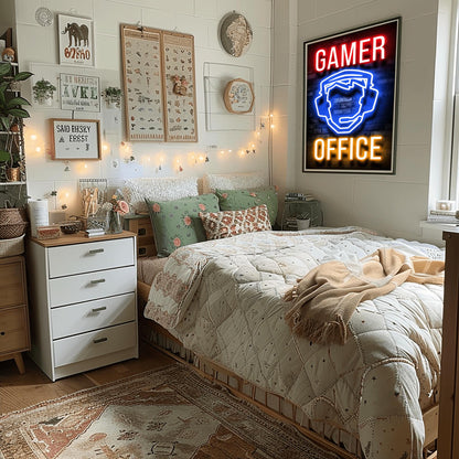 Gamer Poster Neon Sign Print – Gaming Room Wall Art, Man Cave & Boys Bedroom Decor, Streamer Gift