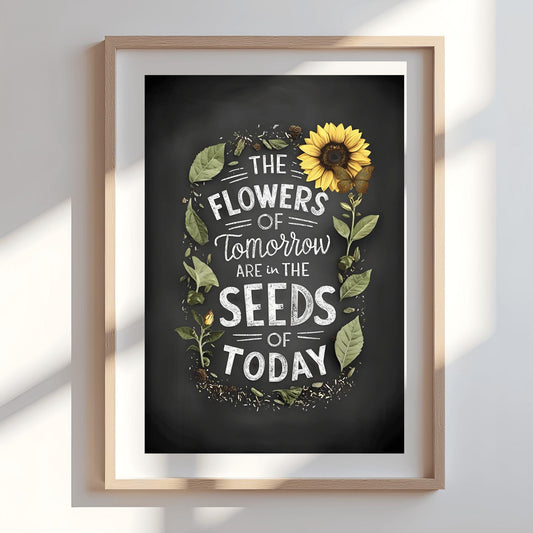 Chalkboard Motivational Poster, 'Seeds of Today' Botanical Print, Farmhouse Style Quote Art, Rustic Home Decor, Gardener Gift