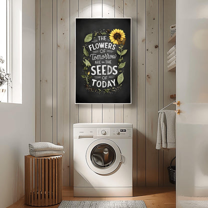 Chalkboard Motivational Poster, 'Seeds of Today' Botanical Print, Farmhouse Style Quote Art, Rustic Home Decor, Gardener Gift